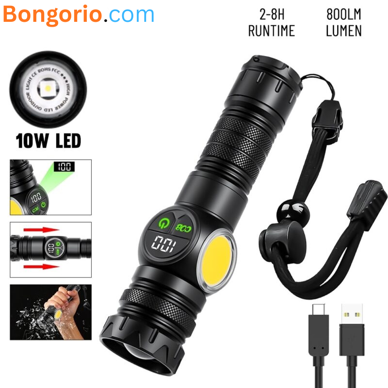 GearUP K60 Rechargeable Flashlight 10W COB + LED Torchlight