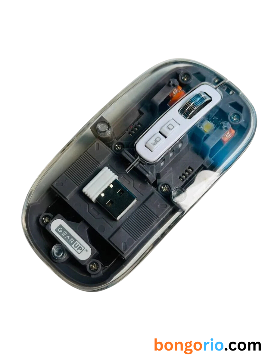 GearUP WM30 Transparent Crystal 2.4G + Bluetooth Magnetic Wireless Mouse- Gray Color